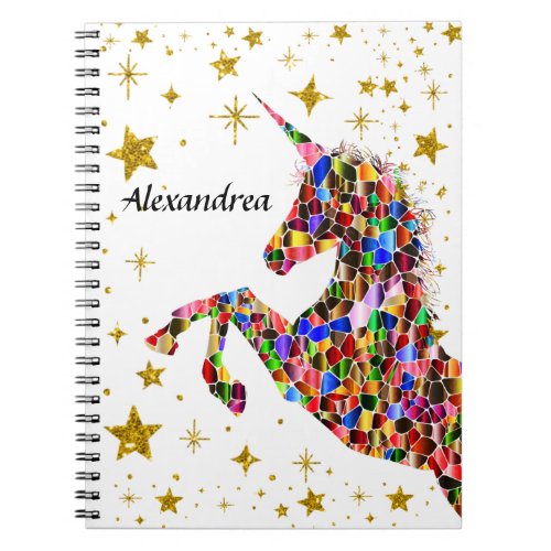 Unicorn Magical Gold Color Glitter Personalize   Notebook