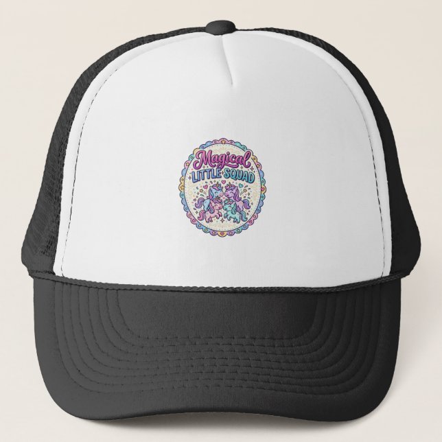 Unicorn Magical Little Squad POD Ready Apparel Gra Trucker Hat (Front)