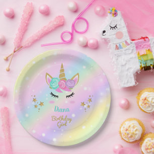 Unicorn Magical Party Girl with name Paper Plates