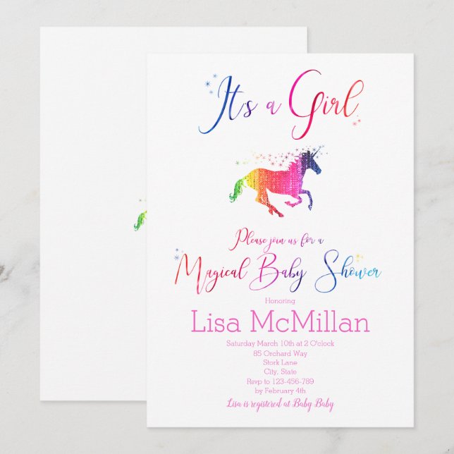 Unicorn Magical Rainbow Baby Shower Invitation (Front/Back)