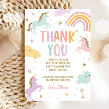 Unicorn Magical Rainbow Birthday Thank You Card by Anietillustration at Zazzle