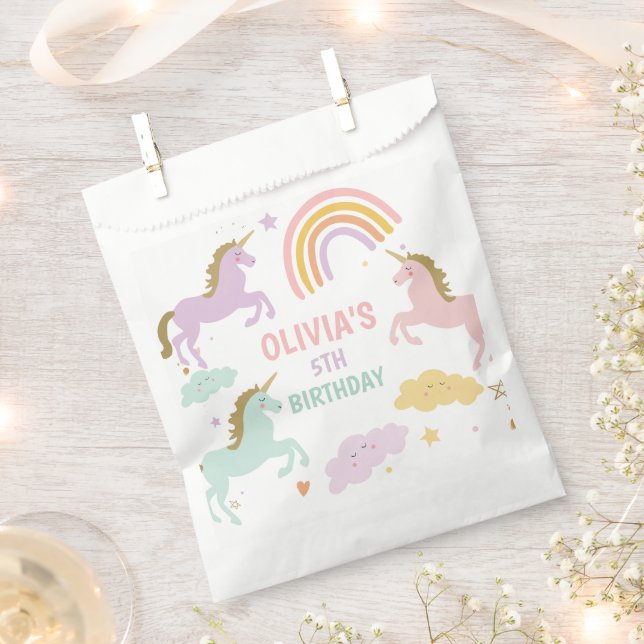 Unicorn Magical Rainbow Celebration Girl Birthday  Favor Bag (Clipped)