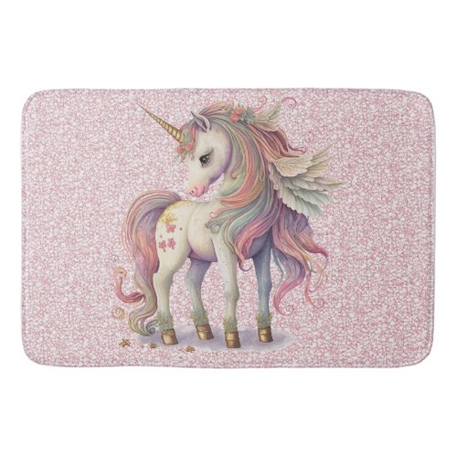 Unicorn Magical Rainbow Colors Pink Glitter Bath Mat