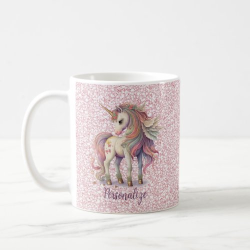 Unicorn Magical Rainbow Colors Pink Glitter Coffee Mug