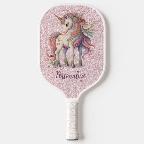 Unicorn Magical Rainbow Colors Pink Glitter Pickleball Paddle