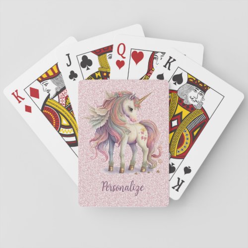 Unicorn Magical Rainbow Colors Pink Glitter Poker Cards