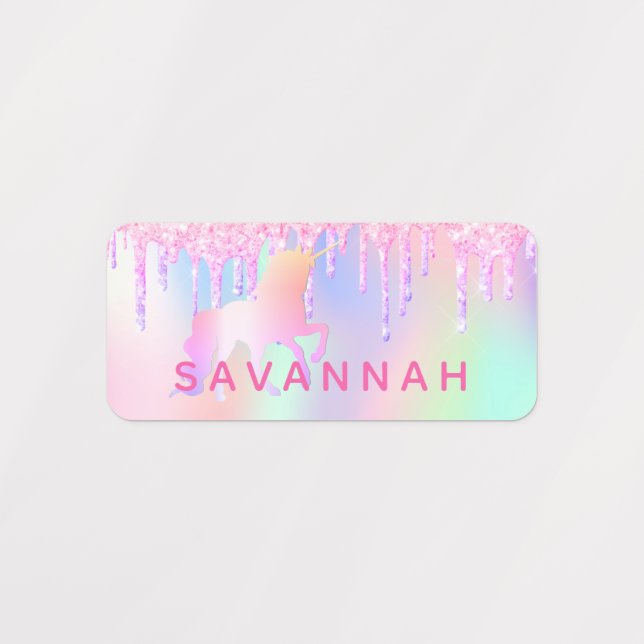 Unicorn magical rainbow glitter pink clothing labels (Design 1)