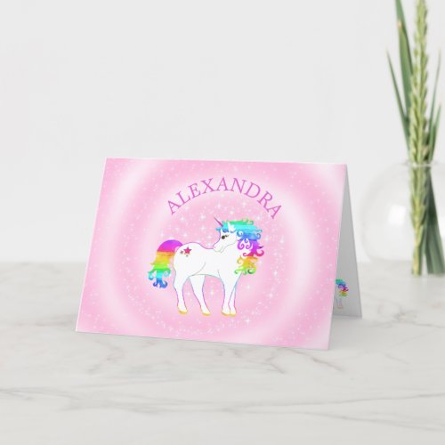 Unicorn Magical Rainbow Pink  and Cute Birthday Holiday Card