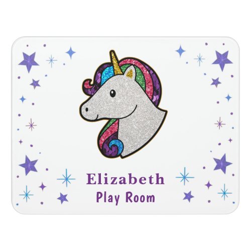 Unicorn Magical Rainbow Stars Glitter Door Sign