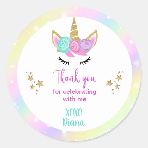 Unicorn magical Rainbow Thank you Party Classic Round Sticker