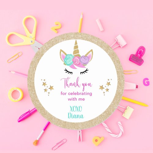 Unicorn magical Rainbow Thank you Party Classic Round Sticker