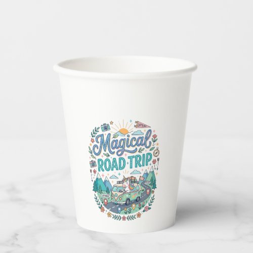 Unicorn Magical Road Trip Print Ready POD Artwork_ Paper Cups