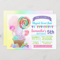 Unicorn magical sweet birthday bash candy pastel invitation