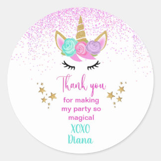 Unicorn magical Thank you Party Classic Round Sticker