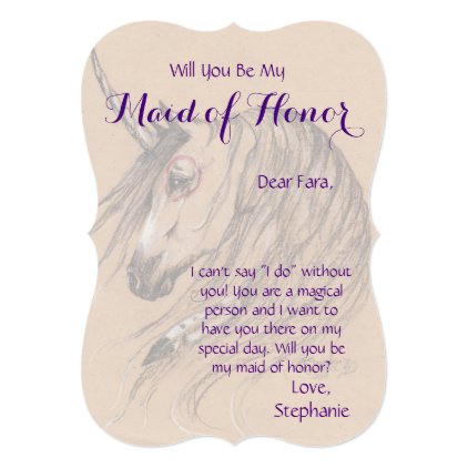 Unicorn Maid of Honor Invitation Brown native pony