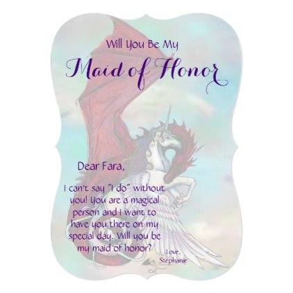 Unicorn Maid of Honor Invitation Dragon Red