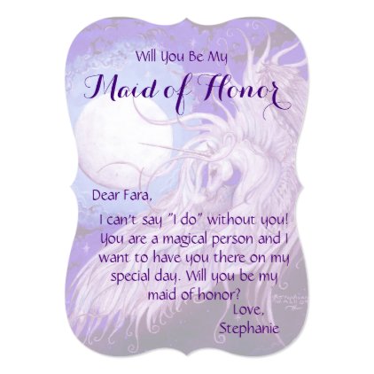 Unicorn Maid of Honor Invitation Moon Purple Horse