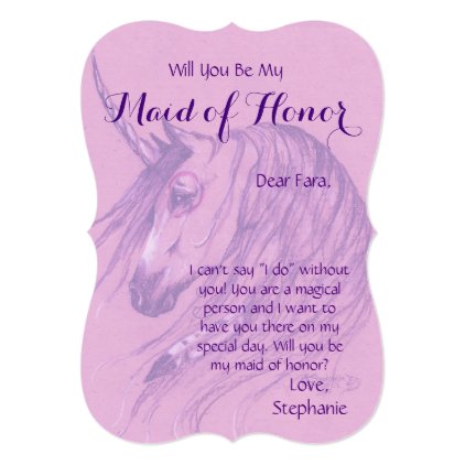 Unicorn Maid of Honor Invitation Pink Purple nativ