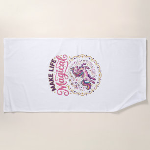 Unicorn Make Life Magical POD Ready White Backgrou Beach Towel