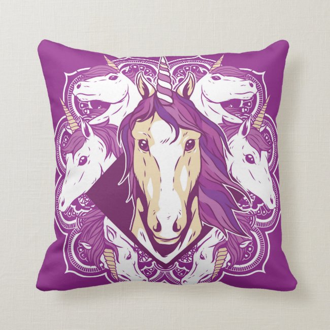 Unicorn Mandala Throw Pillow