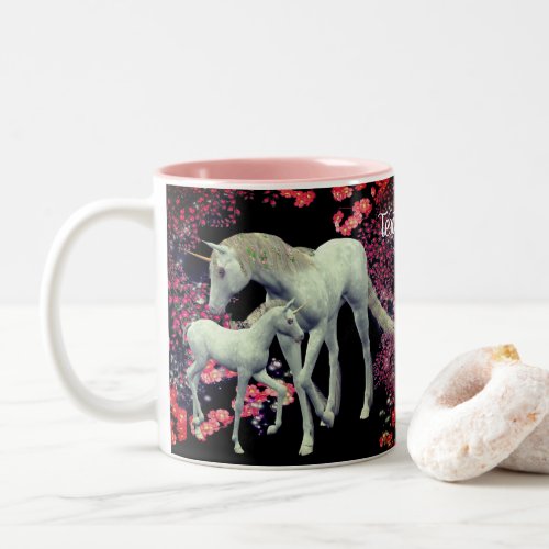 Unicorn Mare And Foal Fantasy Personalized  Two_Tone Coffee Mug