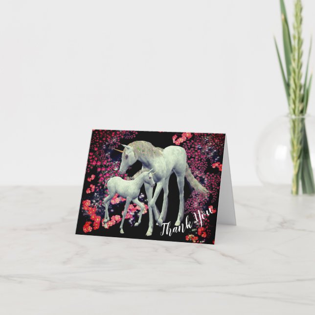 Unicorn Mare And Foal Fantasy Thank You Card (Front)