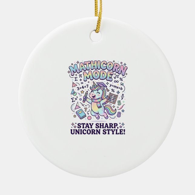 Unicorn Mathicorn Mode Charming White Background D Ceramic Ornament (Front)