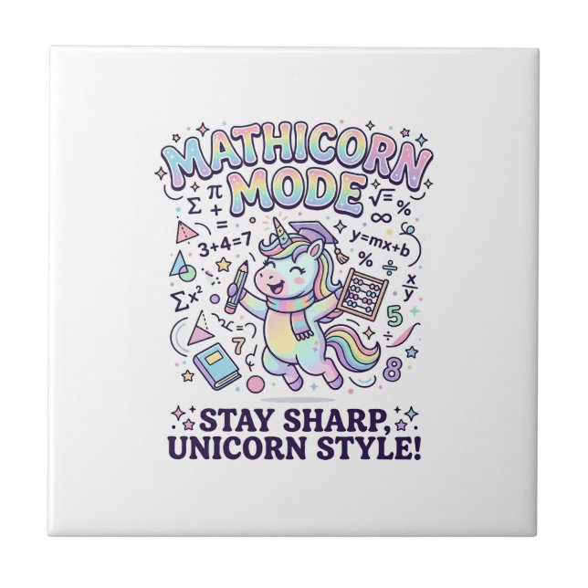Unicorn Mathicorn Mode Charming White Background D Ceramic Tile (Front)