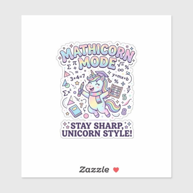 Unicorn Mathicorn Mode Charming White Background D Sticker (Sheet)