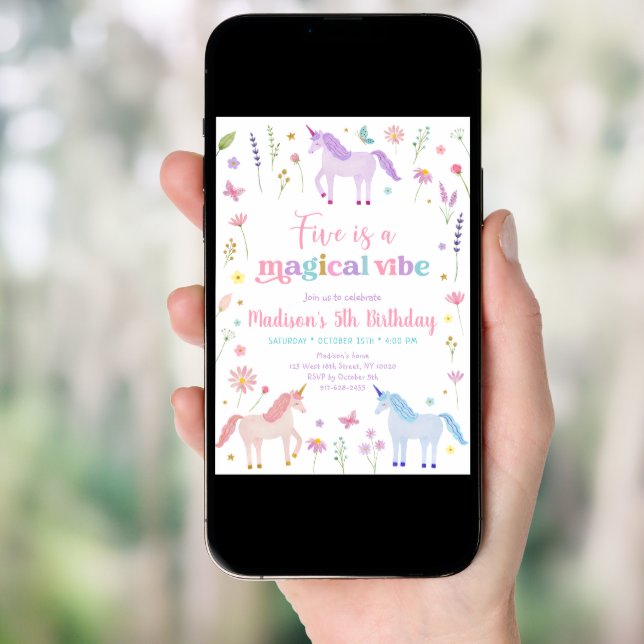 Unicorn Meadow Five is a Magical Vibe Birthday Invitation (Front Digital)