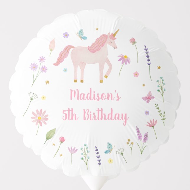 Unicorn Meadow Pastel Pink Gold Birthday Balloon (Front)