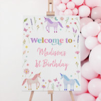 Unicorn Meadow Pastel Pink Gold Birthday Welcome