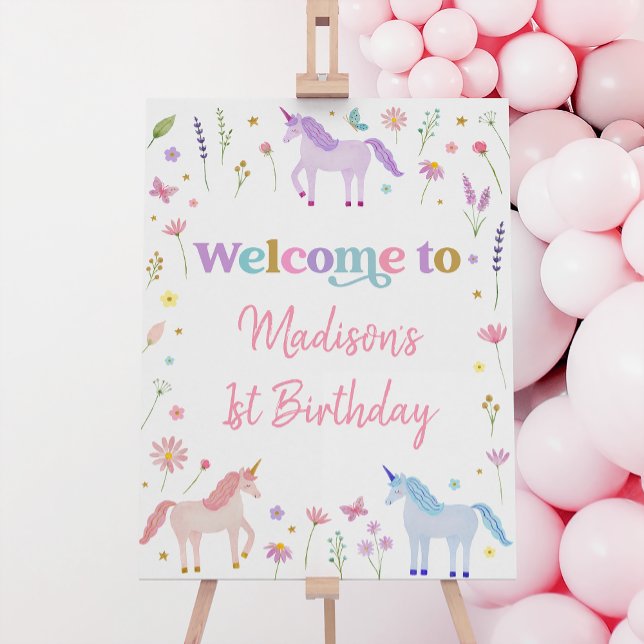 Unicorn Meadow Pastel Pink Gold Birthday Welcome Foam Board (Creator Uploaded)