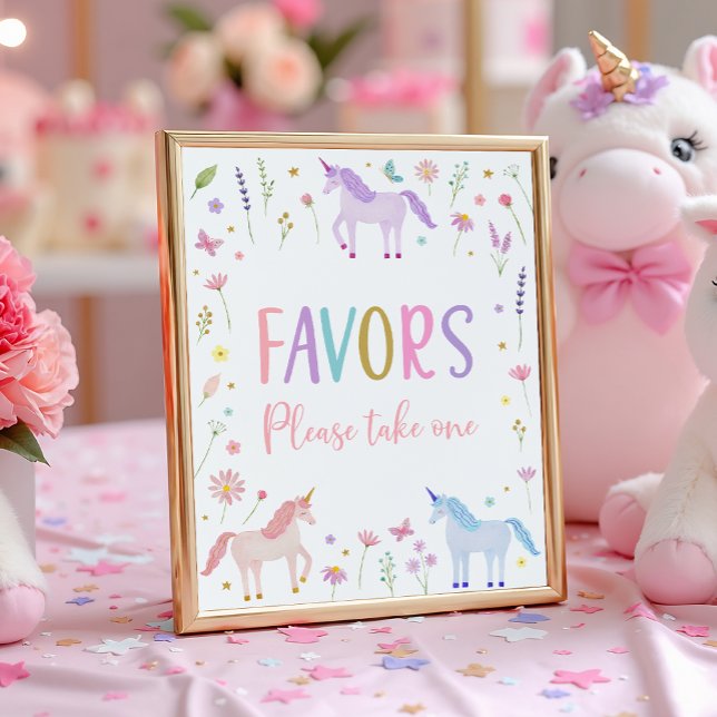 Unicorn Meadow Pink Pastel Birthday Favor Sign (Creator Uploaded)