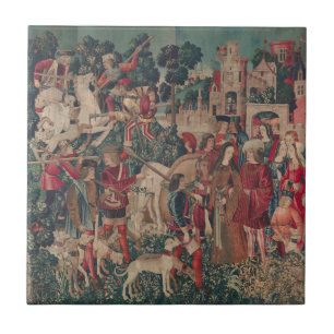 Unicorn Medieval Art - Hunters Return to Castle Ceramic Tile