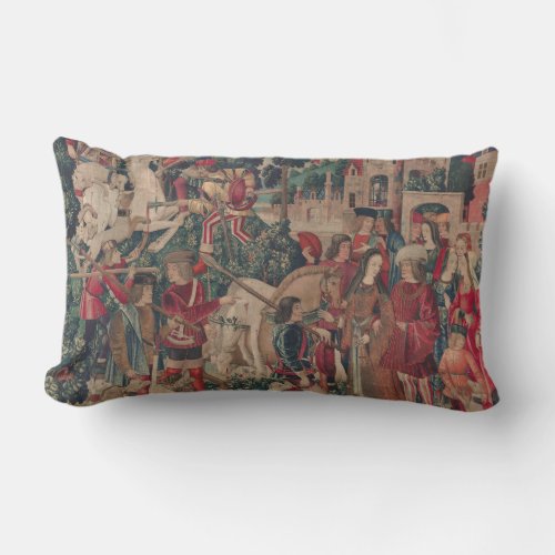 Unicorn Medieval Art _ Hunters Return to Castle Lumbar Pillow