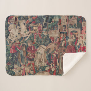 Unicorn Medieval Art - Hunters Return to Castle Sherpa Blanket