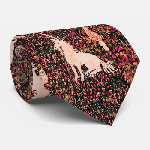 UNICORNMEDIEVAL BESTIARY Forest AnimalRed Floral Neck Tie