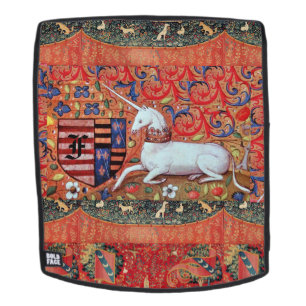 UNICORN ,MEDIEVAL FANTASY FLOWERS,FLORAL MONOGRAM BACKPACK