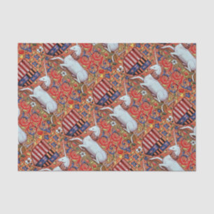 UNICORN, MEDIEVAL FANTASY FLOWERS,FLORAL SWIRLS TISSUE PAPER