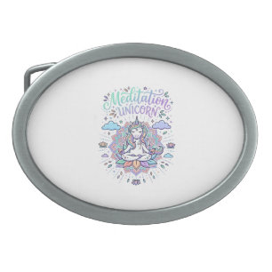 Unicorn Meditation Unicorn White Background Vector Belt Buckle