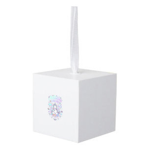 Unicorn Meditation Unicorn White Background Vector Cube Ornament