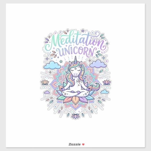Unicorn Meditation Unicorn White Background Vector Sticker (Sheet)