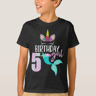 Unicorn Mermaid 5th Birthday Girl Gift for 5 Year T-Shirt