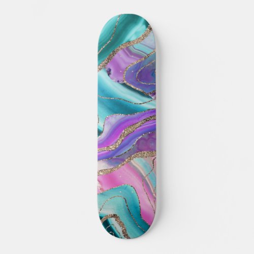 Unicorn Mermaid Agate Glitter Glam 1 marble Skateboard