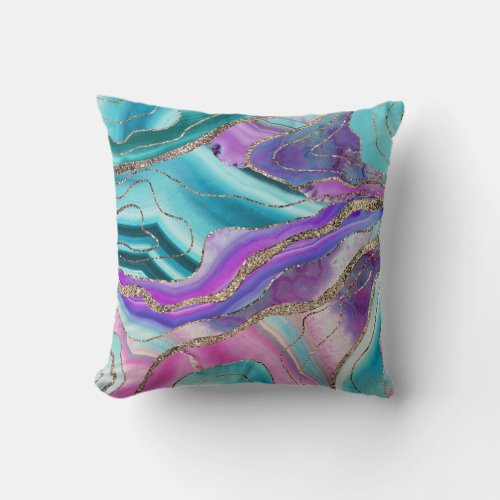 Unicorn Mermaid Agate Glitter Glam 1 marble Throw Pillow