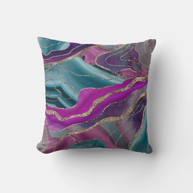 Unicorn Mermaid Agate Glitter Glam #2  Throw Pillow (Front)