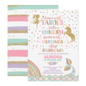 Unicorn Mermaid And Fairy Birthday Invitation