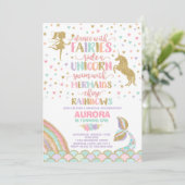 Unicorn Mermaid And Fairy Birthday Invitation (Standing Front)