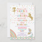 Unicorn Mermaid And Fairy Birthday Invitation (Front)